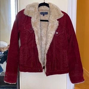 Red corduroy fuzzy jacket
